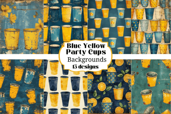 Celebrate in Style: Yellow & Blue Party Cup Backgrounds