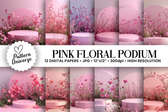 Elevate Your Designs with Pink Floral Podium Backgrounds