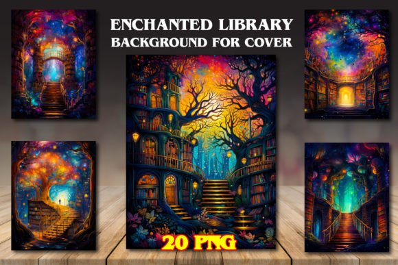 Enchanted Library Backgrounds for Covers