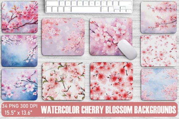 Soft & Dreamy Watercolor Cherry Blossom Backgrounds for Your Projects