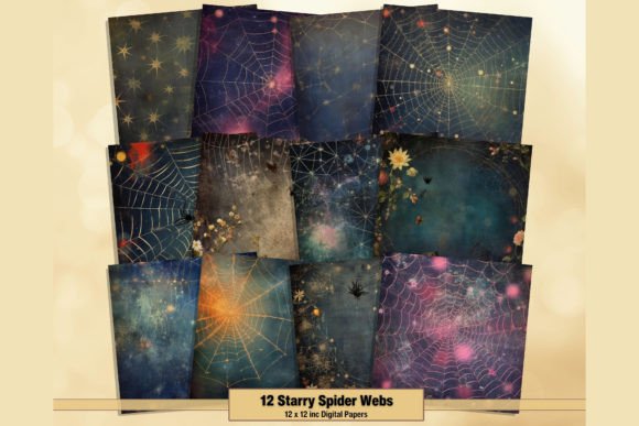 Starry Spider Webs Digital Backgrounds: A Celestial Design Toolkit